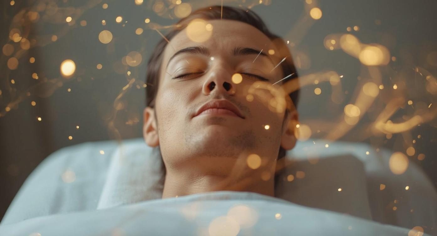 Qi flowing around a patient undergoing acupuncture